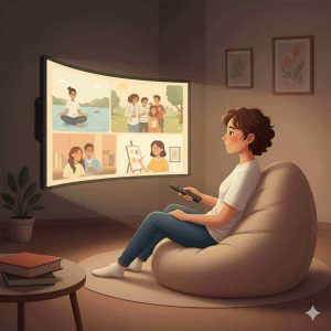 A teenager watching free movies. 