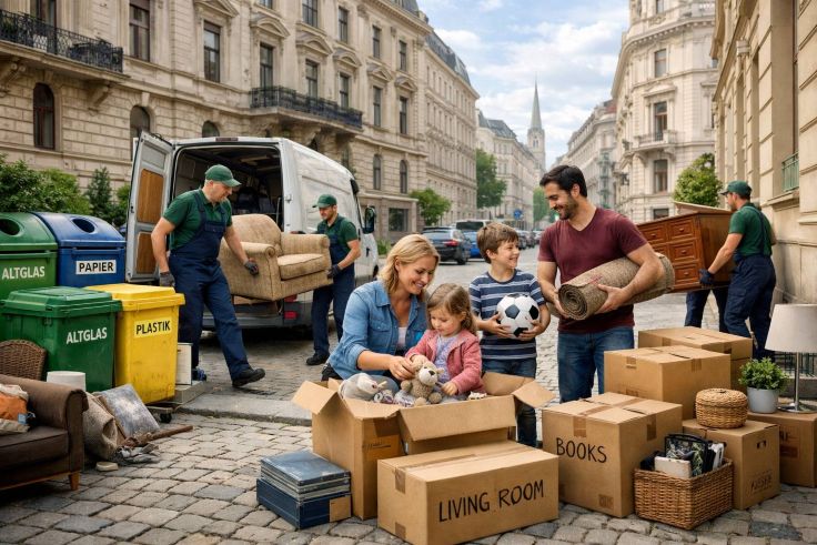family moving into a new apartment in Vienna
